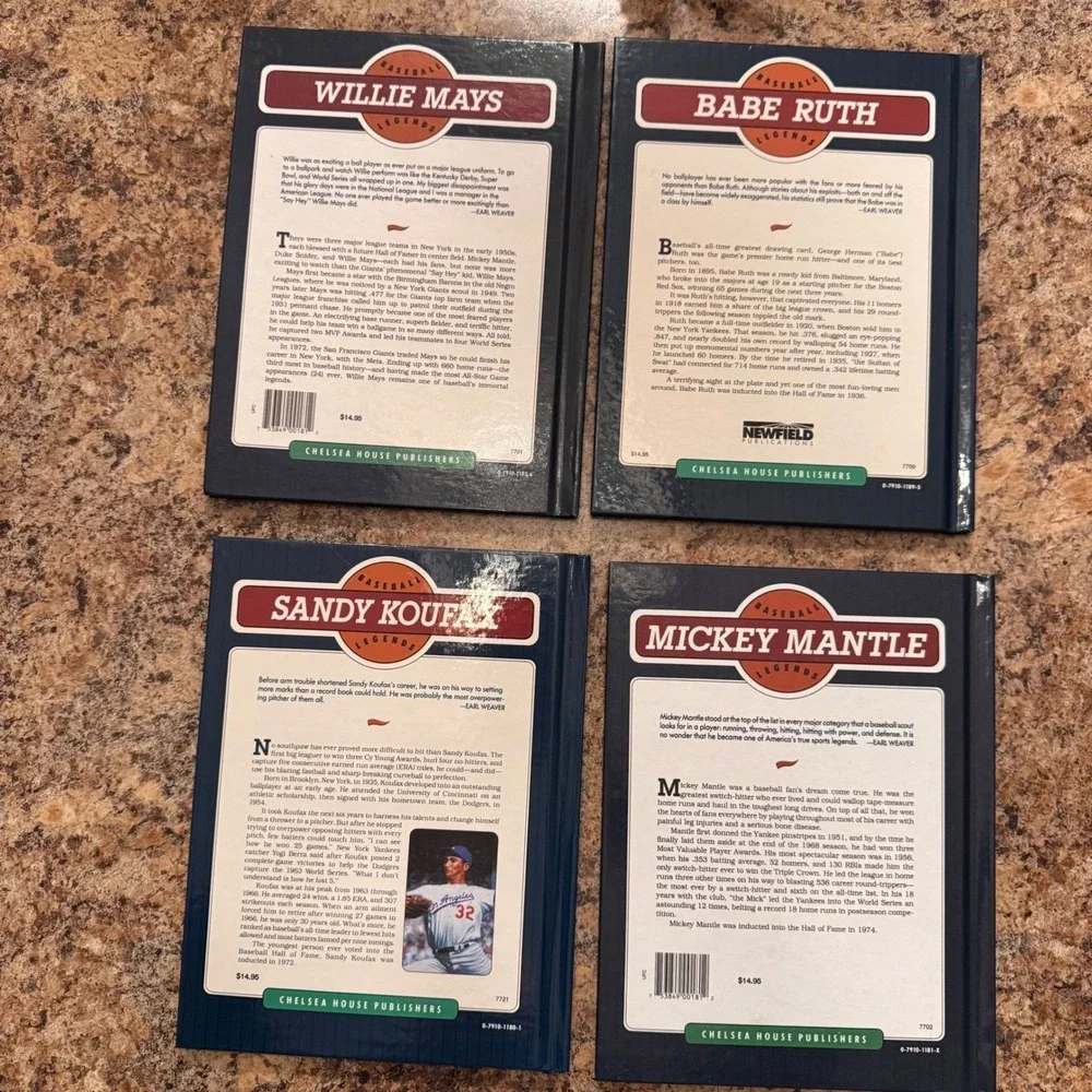 Baseball Legends Collection 6 Books: DiMaggio Cobb Babe Ruth Mays Koufax Mantle